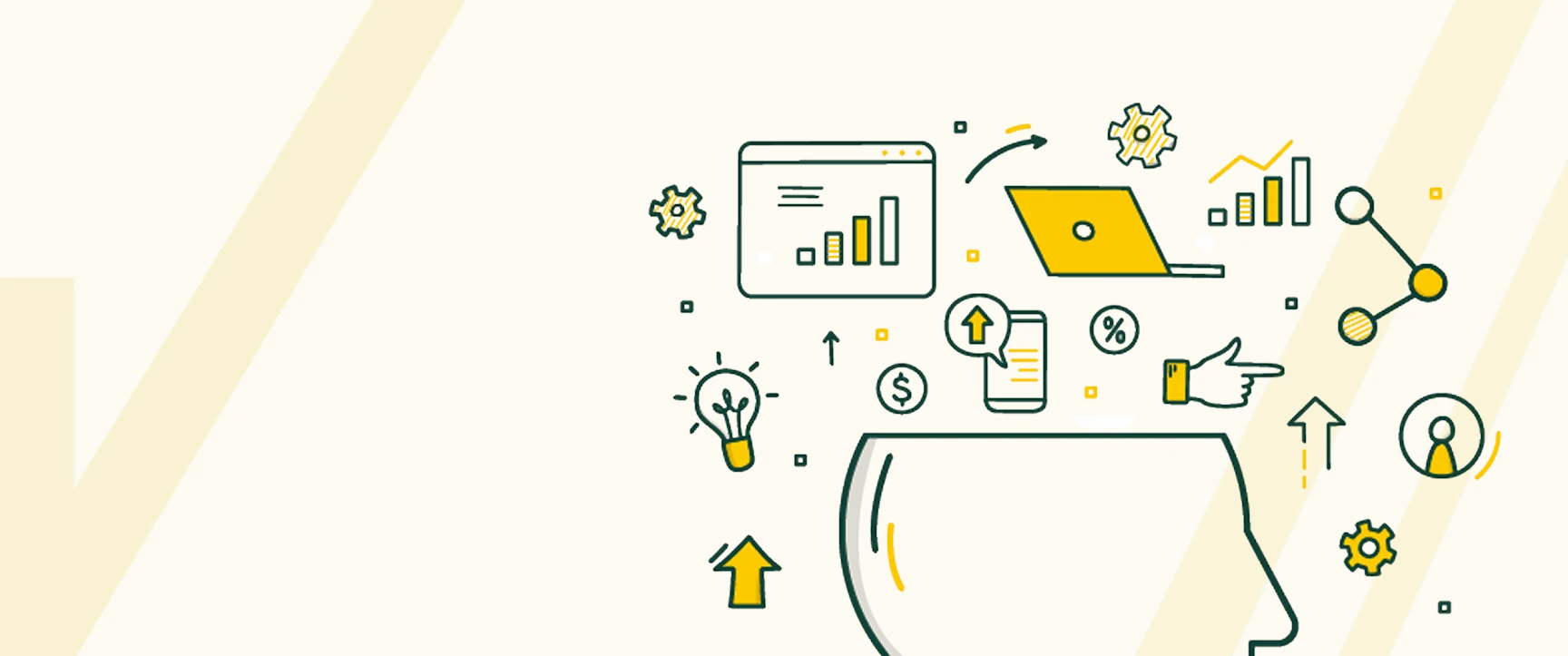 Fondo cómo pensamos con ilustraciones de gestión empresarial